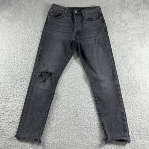 Levi 501‎ S Womens 28x28 Black Distressed Straight Leg Distressed Raw Hem